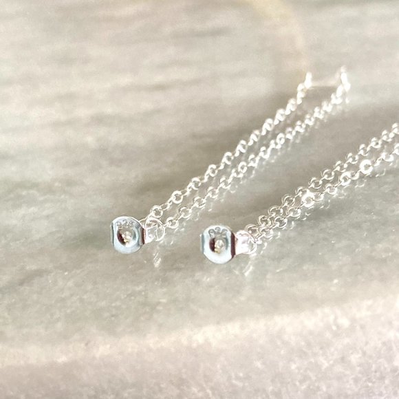 Sterling Silver Double Tassel Drop Strand Minimalist Earrings - Picture 7 of 7